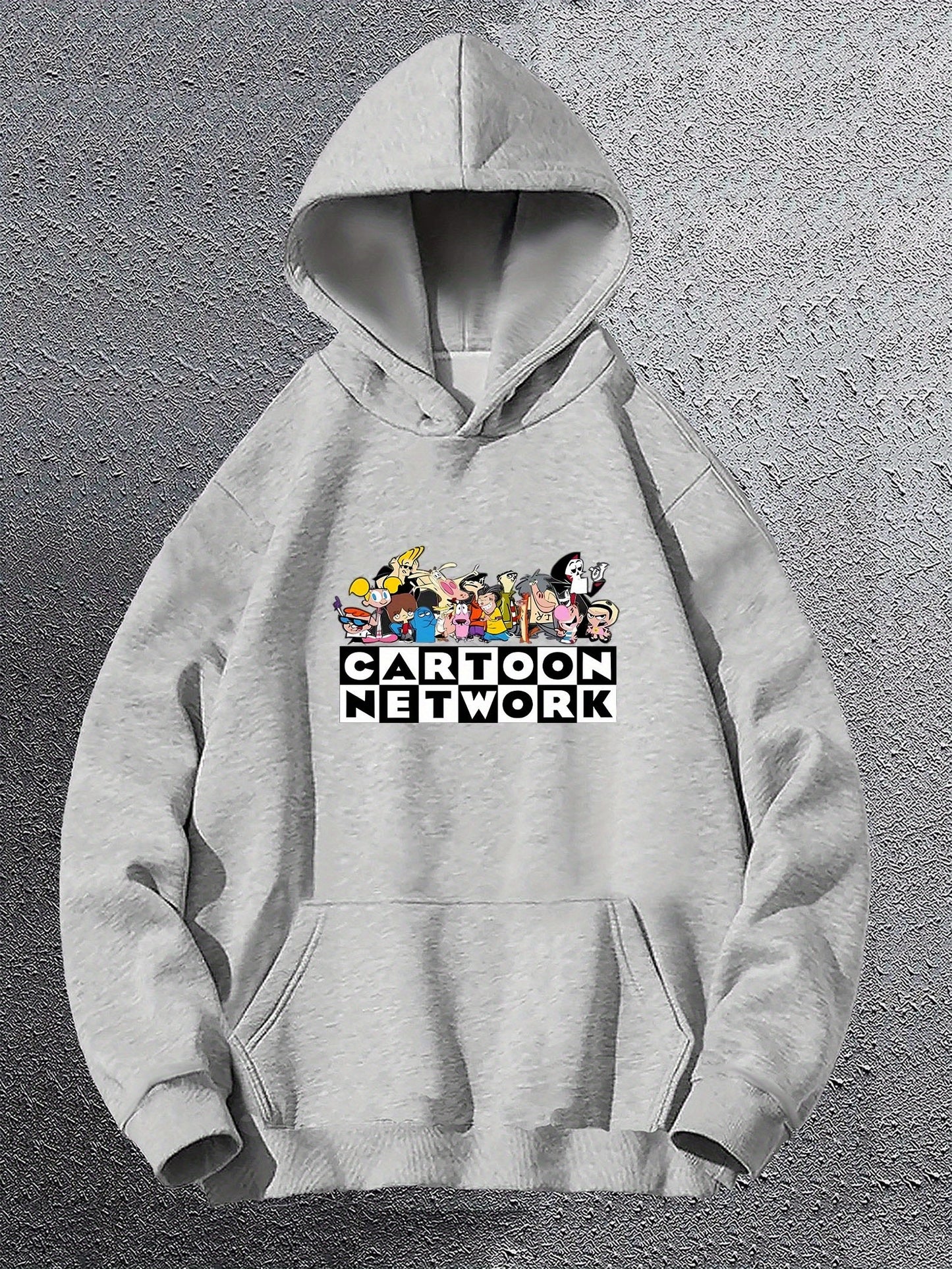 Men's Cartoon Network Hoodie, Fashionable Casual Pullover with Kangaroo Pocket, Loose Fit Long Sleeve Sweatshirt, All-Season Style, Knitted Fabric, Polyester, Geometric Print