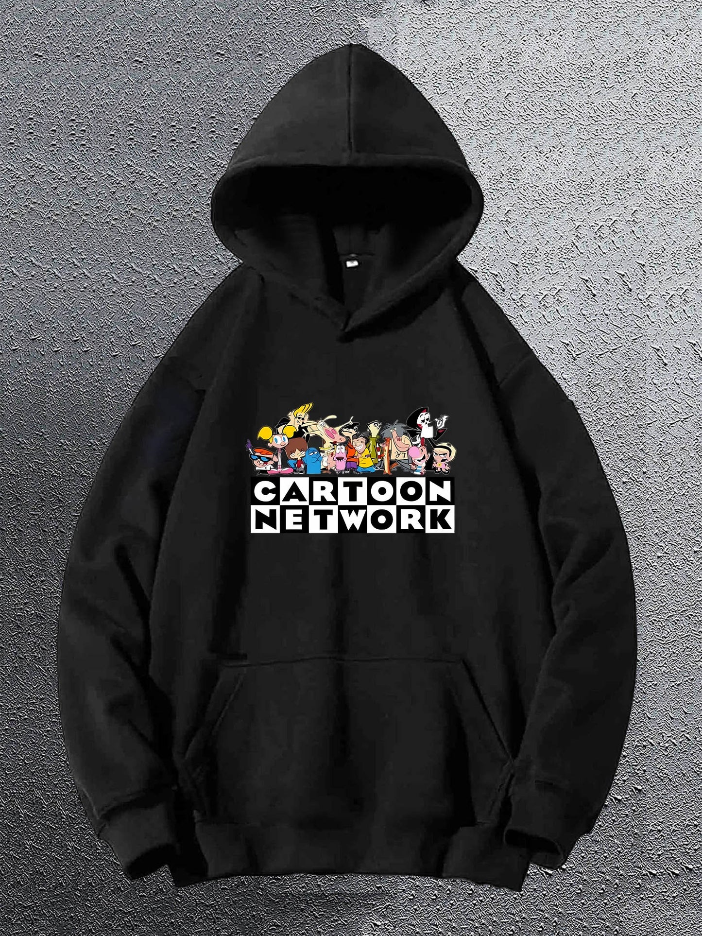 Men's Cartoon Network Hoodie, Fashionable Casual Pullover with Kangaroo Pocket, Loose Fit Long Sleeve Sweatshirt, All-Season Style, Knitted Fabric, Polyester, Geometric Print