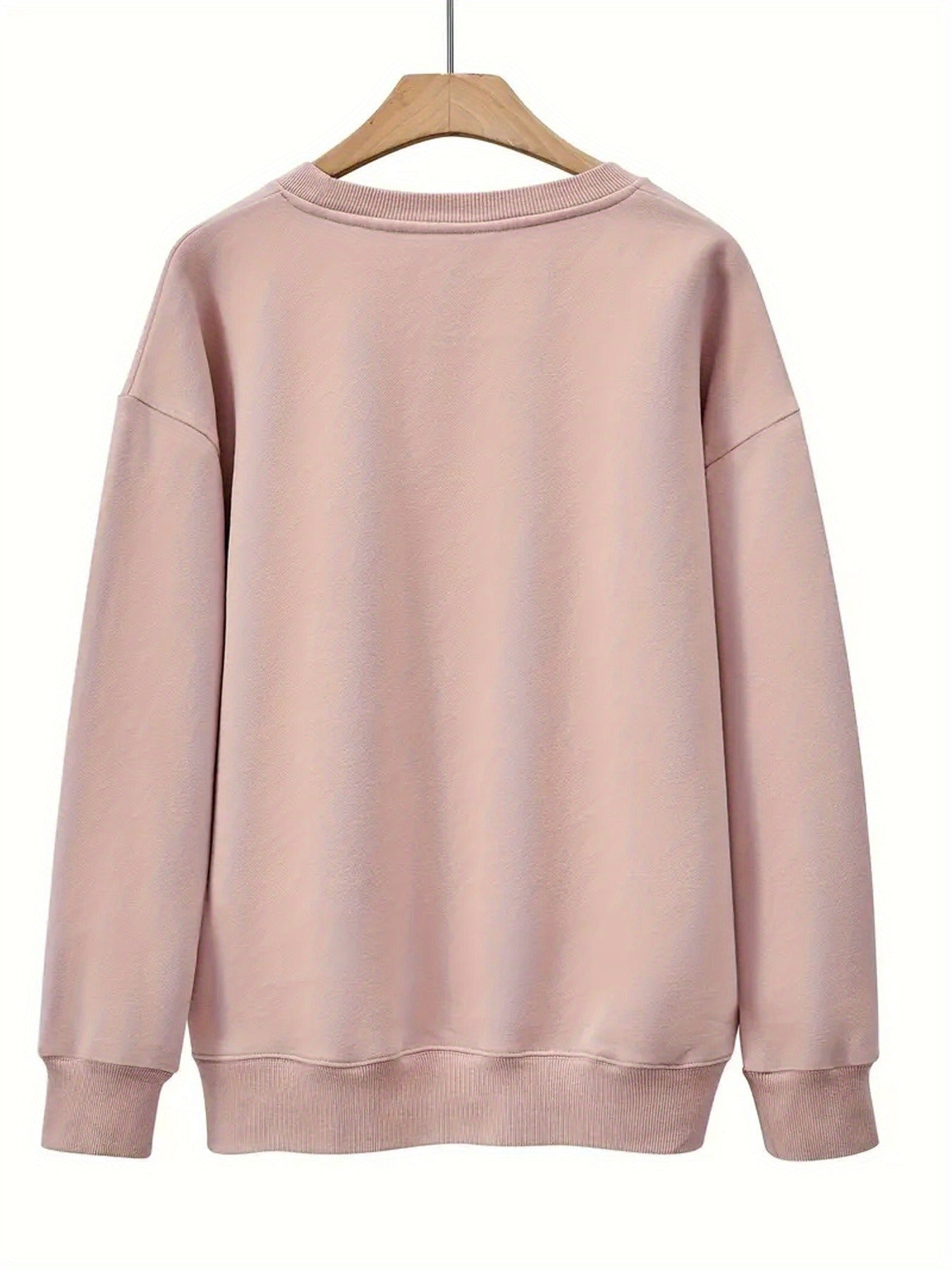 Letter Print Crew Neck Casual Sweatshirt, Polyester 100% Women'S Clothing for Fall & Spring