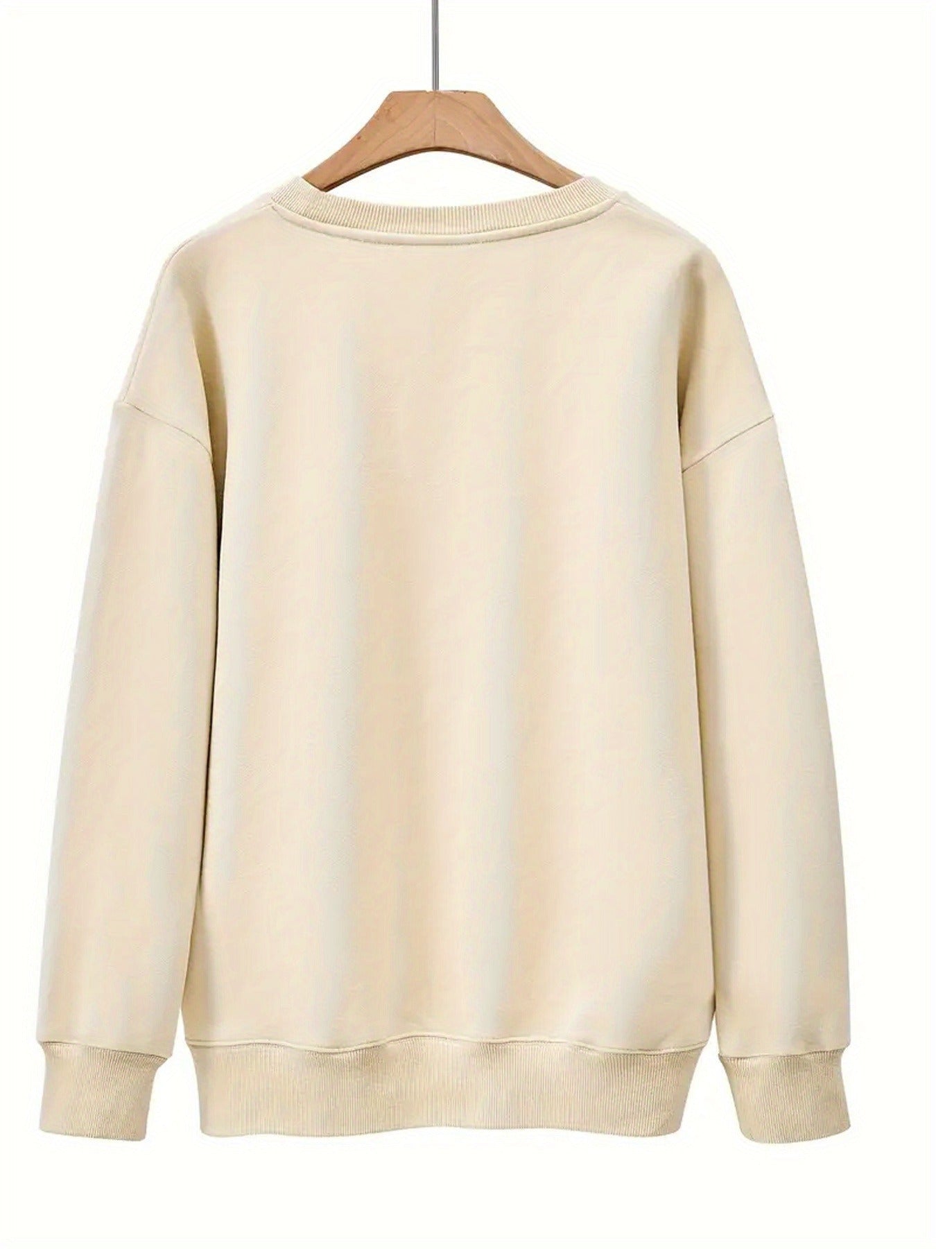Letter Print Crew Neck Casual Sweatshirt, Polyester 100% Women'S Clothing for Fall & Spring