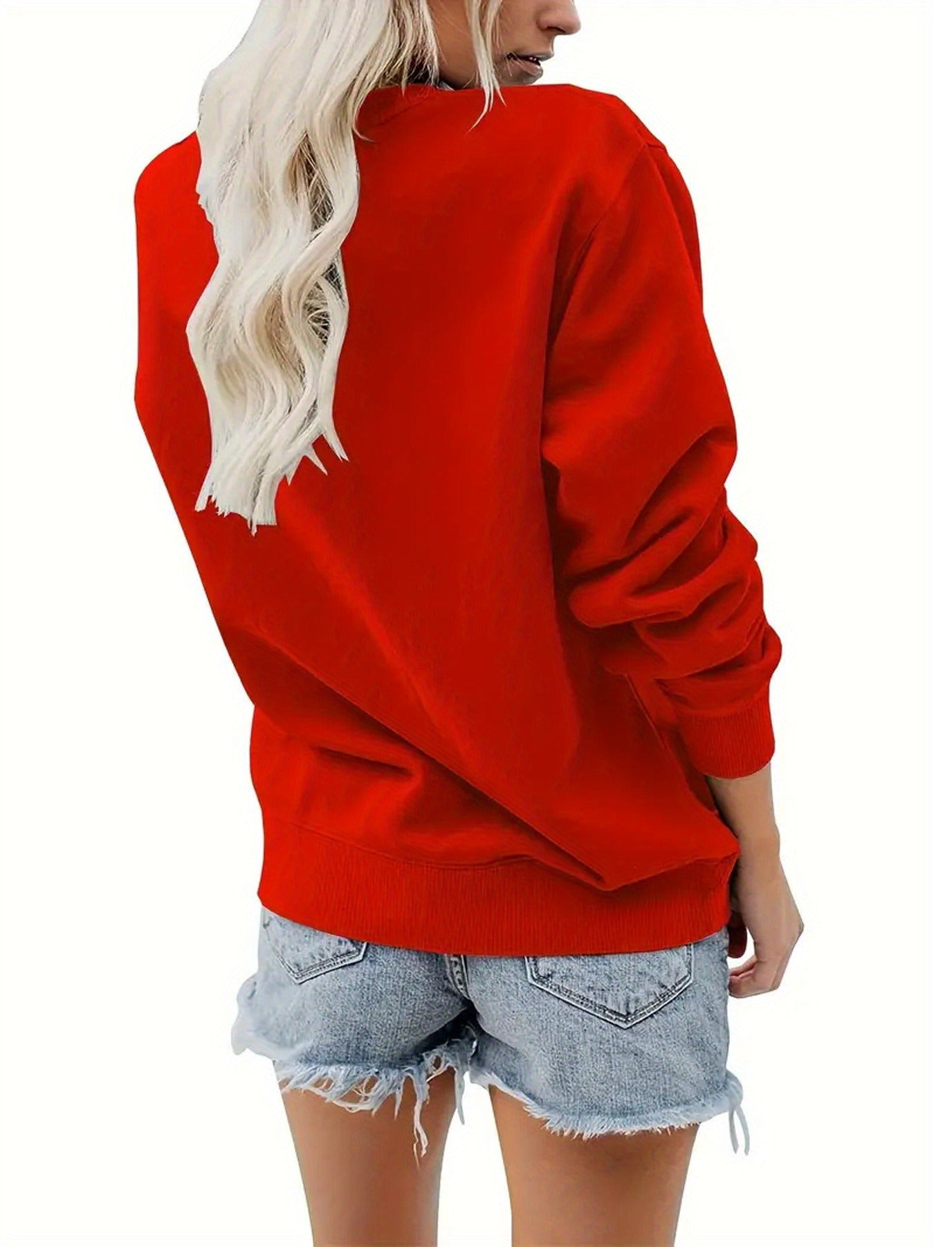 Letter Print Crew Neck Casual Sweatshirt, Polyester 100% Women'S Clothing for Fall & Spring