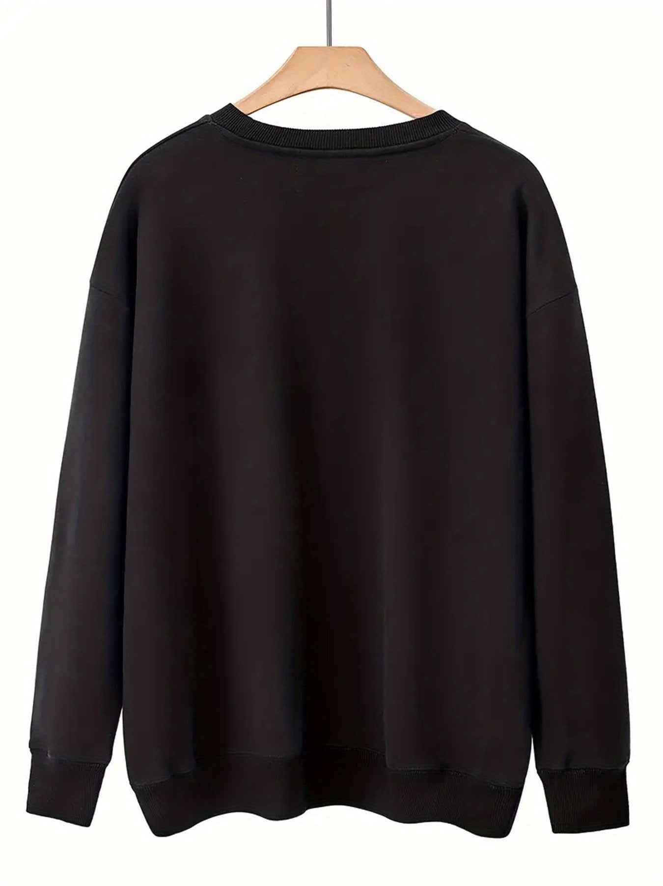 Letter Print Crew Neck Casual Sweatshirt, Polyester 100% Women'S Clothing for Fall & Spring