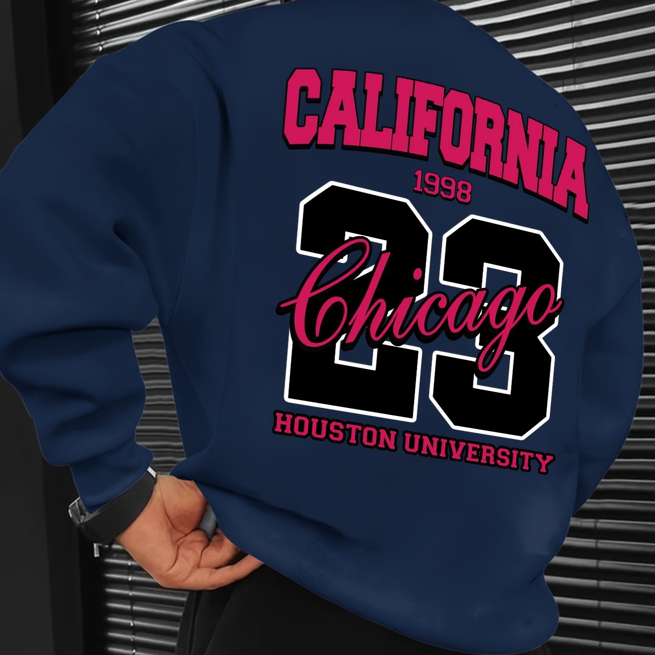 Men's Casual California Chicago 1998 Print Crew Neck Sweatshirt - 100% Polyester Loose Fit Long Sleeve Active Pullover with Slight Stretch and Knit Fabric