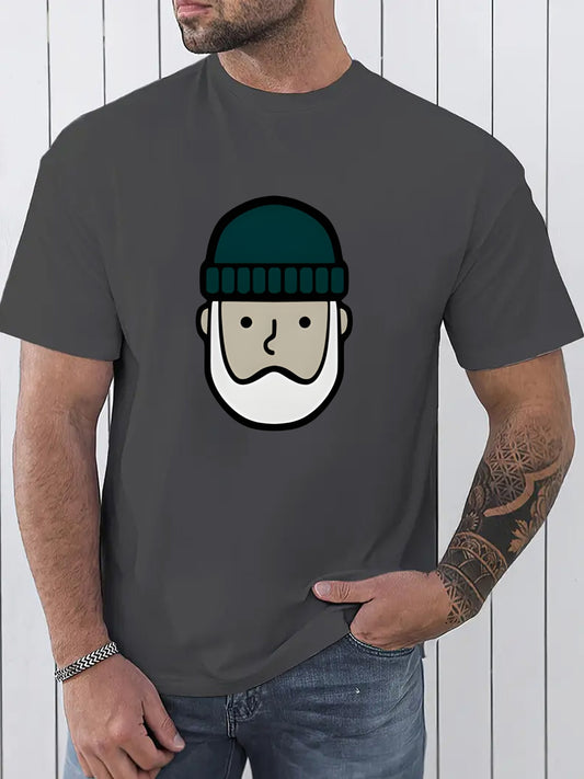 Men's Dark Gray T-Shirt with Bearded for Man Graphic - Casual & Sporty, 100% Polyester Knit, Round Neck, Regular Fit - Machine Washable, Oversized T Shirt