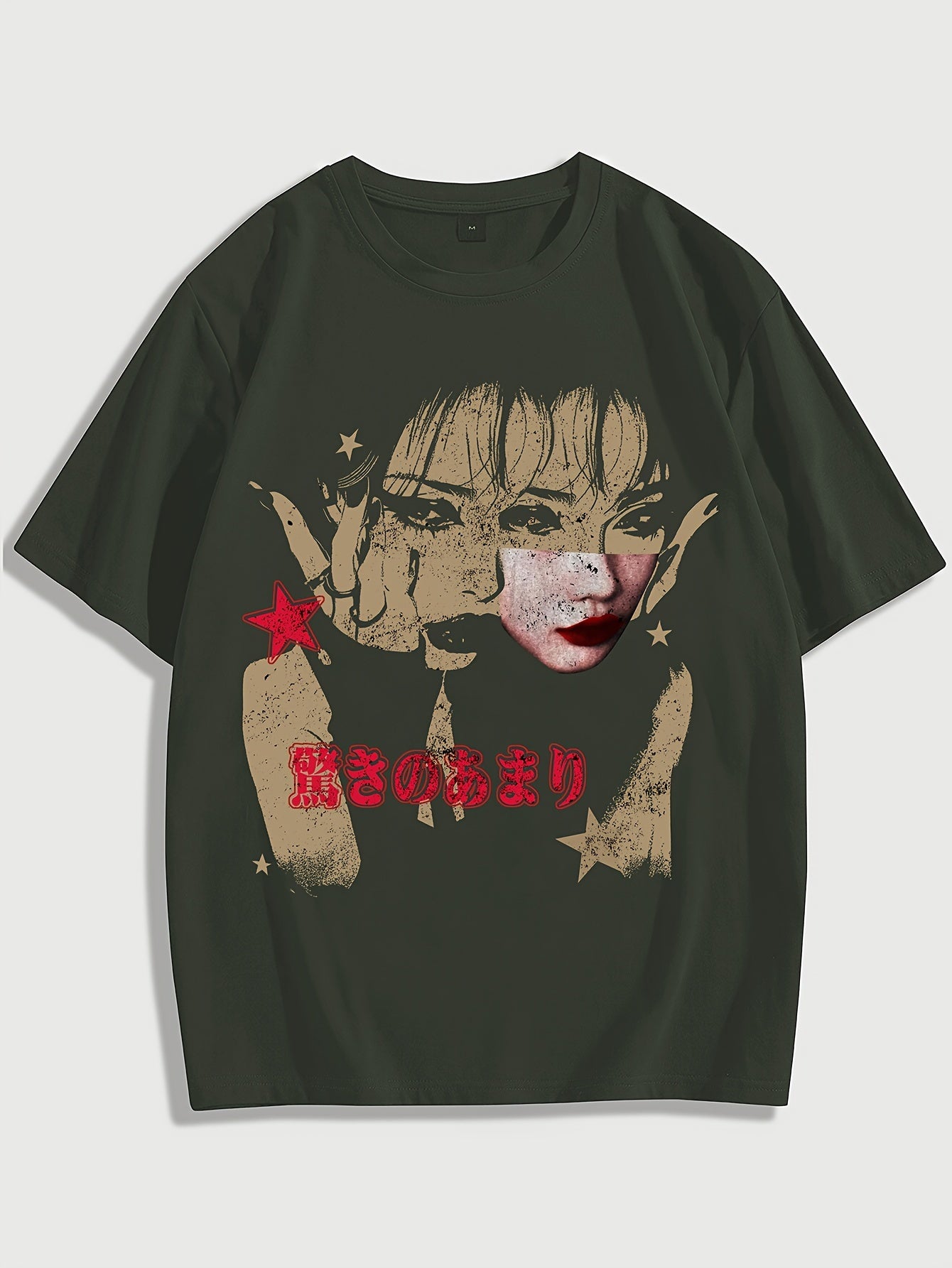 Men's Casual & Sporty Red Graphic Tee - Loose Fit, Short Sleeve with Unique Character Portrait Print, Polyester Blend, Machine Washable - Stylish Streetwear