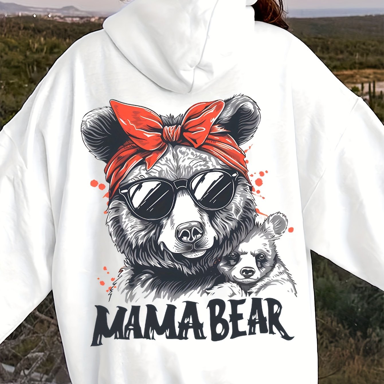 Festive Mama Bear Hoodie: Soft, Stretchy Polyester with Animal Print And Pockets - Perfect for Fall/Winter Beach Days