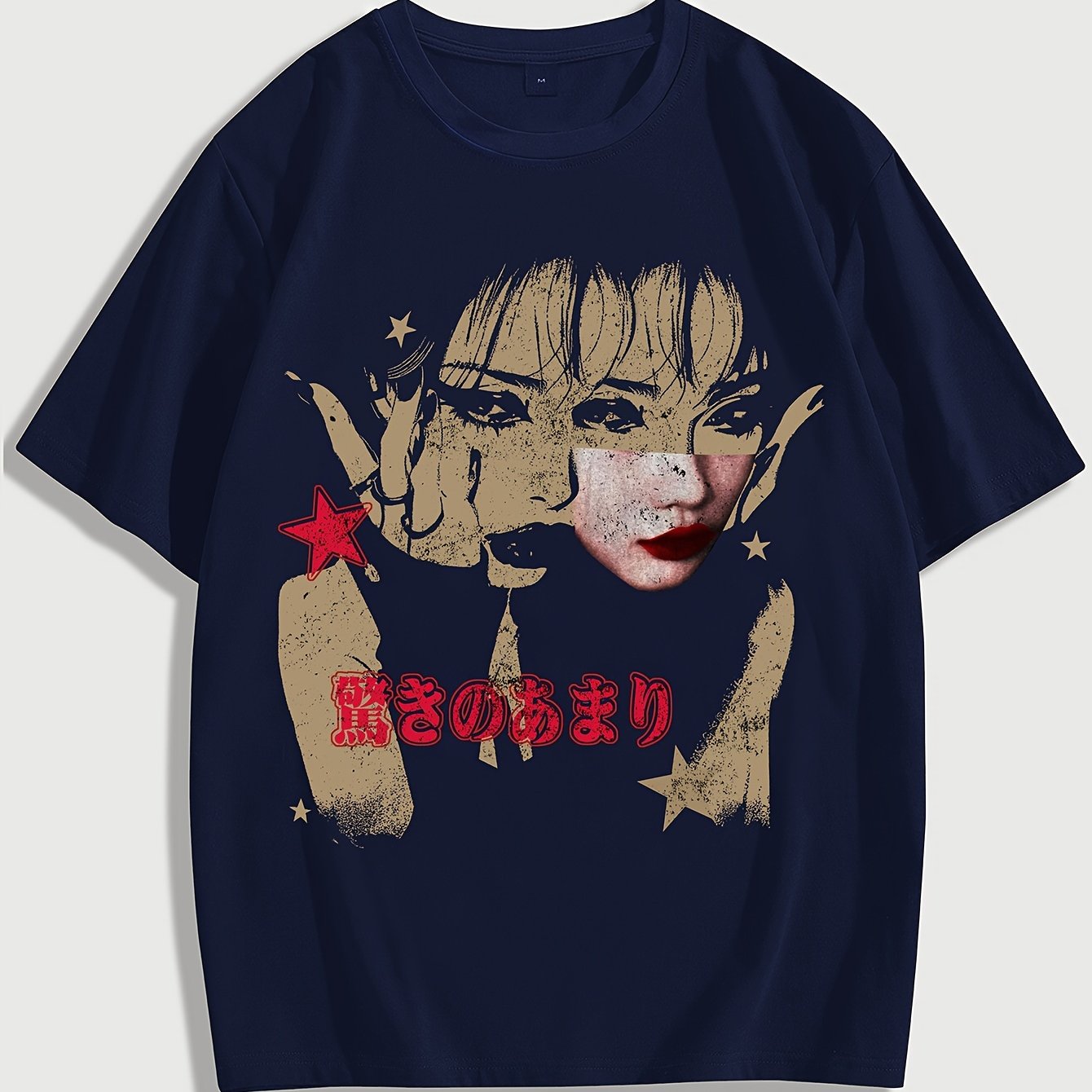 Men's Casual & Sporty Red Graphic Tee - Loose Fit, Short Sleeve with Unique Character Portrait Print, Polyester Blend, Machine Washable - Stylish Streetwear