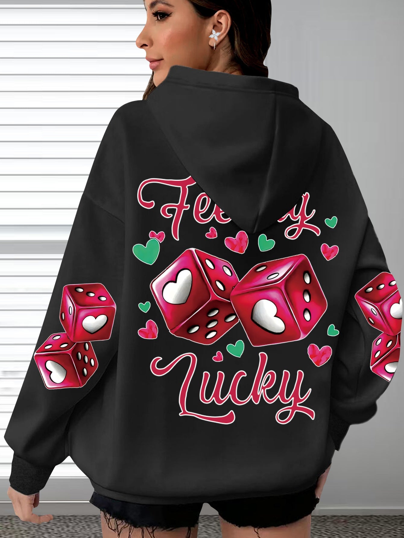 Targeted-Hit Extension] Hoodie with Long Sleeves and Love Letter Print, Casual Plus Size Fashion Hoodie