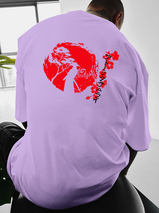 Men's Casual Japanese Letter Print T-Shirt - Loose Fit, Drop Shoulder, Polyester, Machine Washable - Street Style Summer Tee