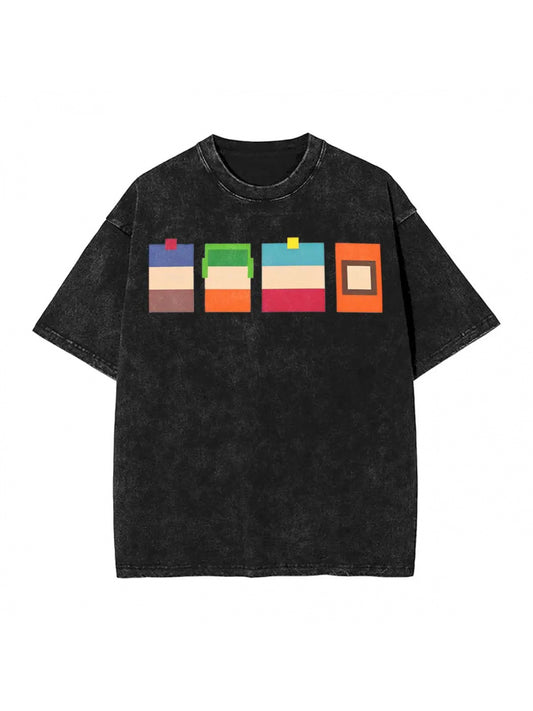 South Boys Washed T Shirts Streetwear Hip Hop Novelty T-Shirt Southparkk Cartoon Tees Men Women Short Sleeve Oversize Printed