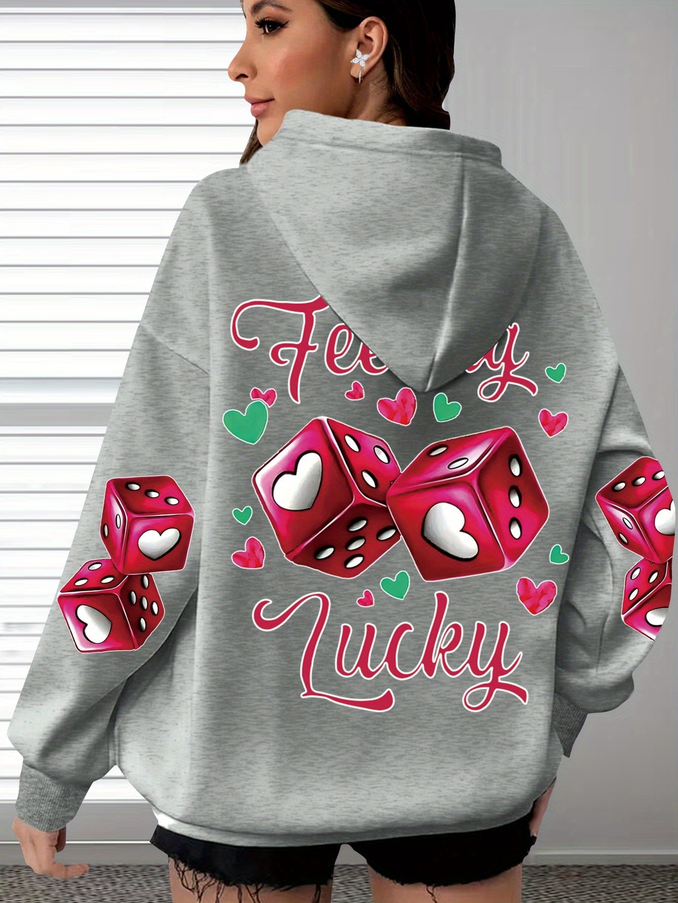 Targeted-Hit Extension] Hoodie with Long Sleeves and Love Letter Print, Casual Plus Size Fashion Hoodie