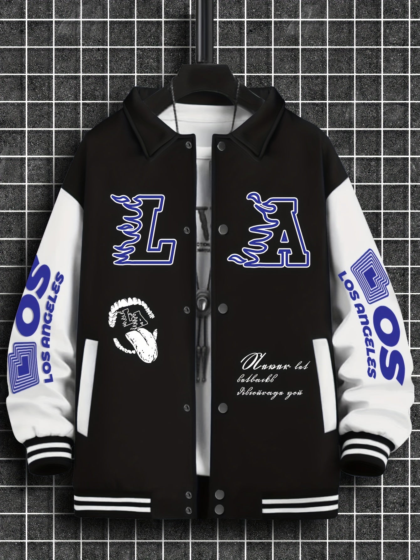 Trendy Casual Sports Thick Fleece-Lined Baseball Jacket with Random Print, Polyester, Machine Washable