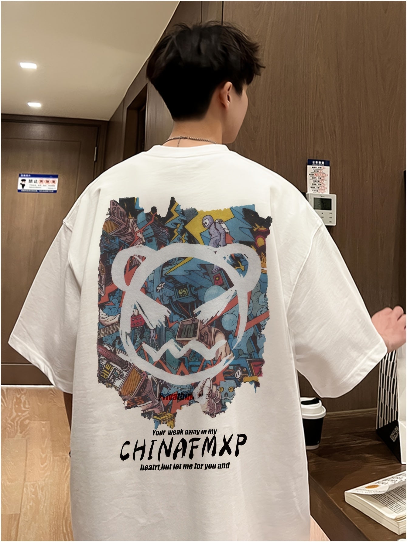 Men's Loose 100% Cotton Bear Graphic Print T-shirt, Short Sleeve Crew Neck Tee, Men's Clothing For Summer Outdoor