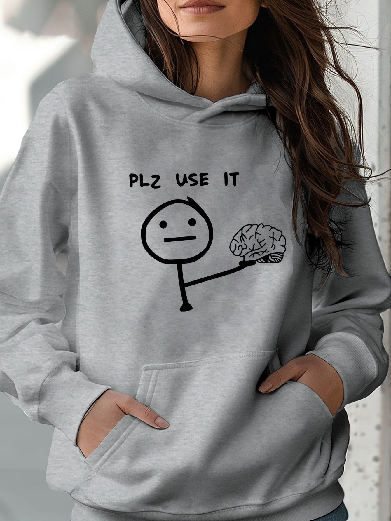 1pc "PLZ USE IT" Graphic Print Hoodie - Women'S Active Long Sleeve Sweatshirt, Street Style, Fashionable Hood and Spacious Kangaroo Pocket, Soft and Comfortable Polyester Knit Fabric, Casual All-Season Sweatshirt