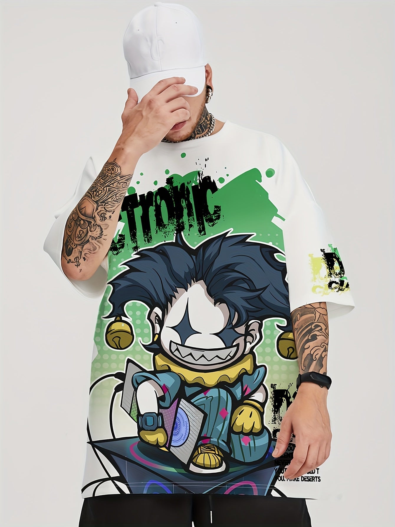 SANSYAS Men's Hip-Hop Clown Print T-Shirt - Loose Fit, Breathable Polyester Blend, Summer Streetwear
