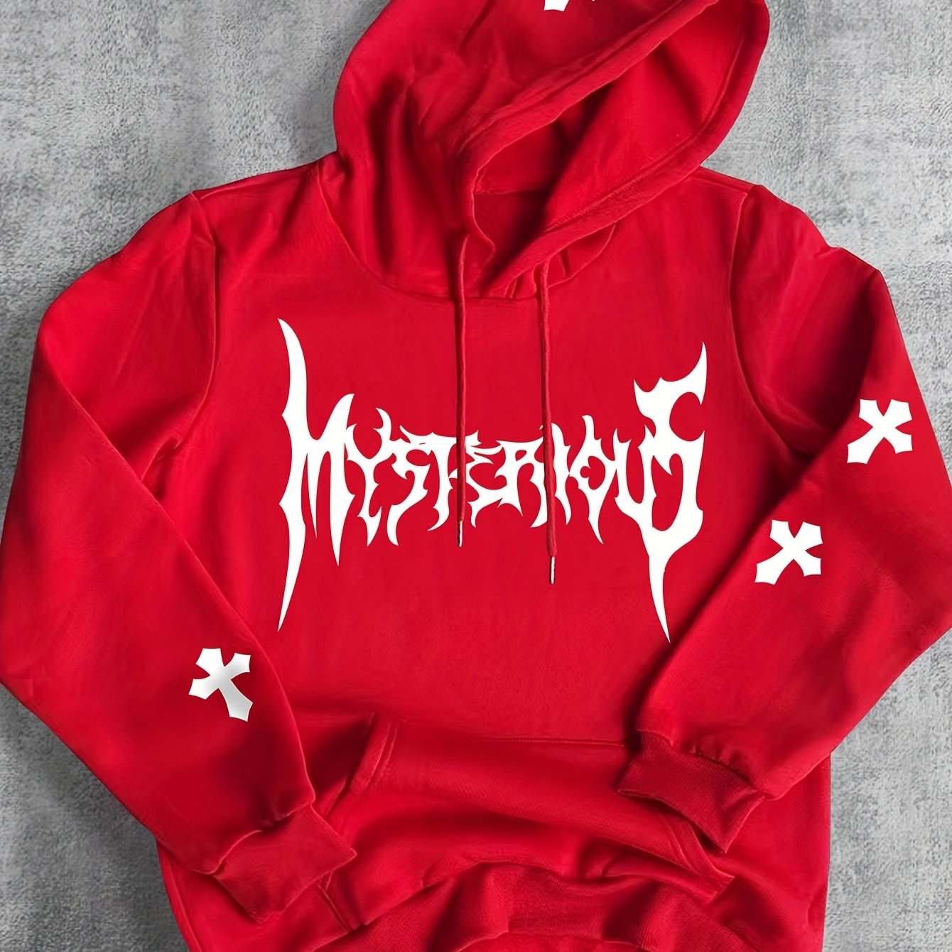 KOURRTER Fleece-Lined Hoodie with Mysterious Cross Print - Casual Pullover Sweatshirt for Men & Women, Perfect for Fall/Winter Streetwear, Sweater Hoodie, KOURRTER