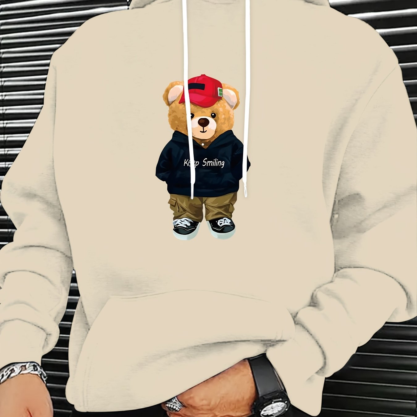 MBDMBD Unisex Trendy Bear Graphic Hoodie, Casual Polyester Knit Fabric with Slight Stretch, Loose Fit, Hooded Pullover Sweatshirt for Fall/Winter