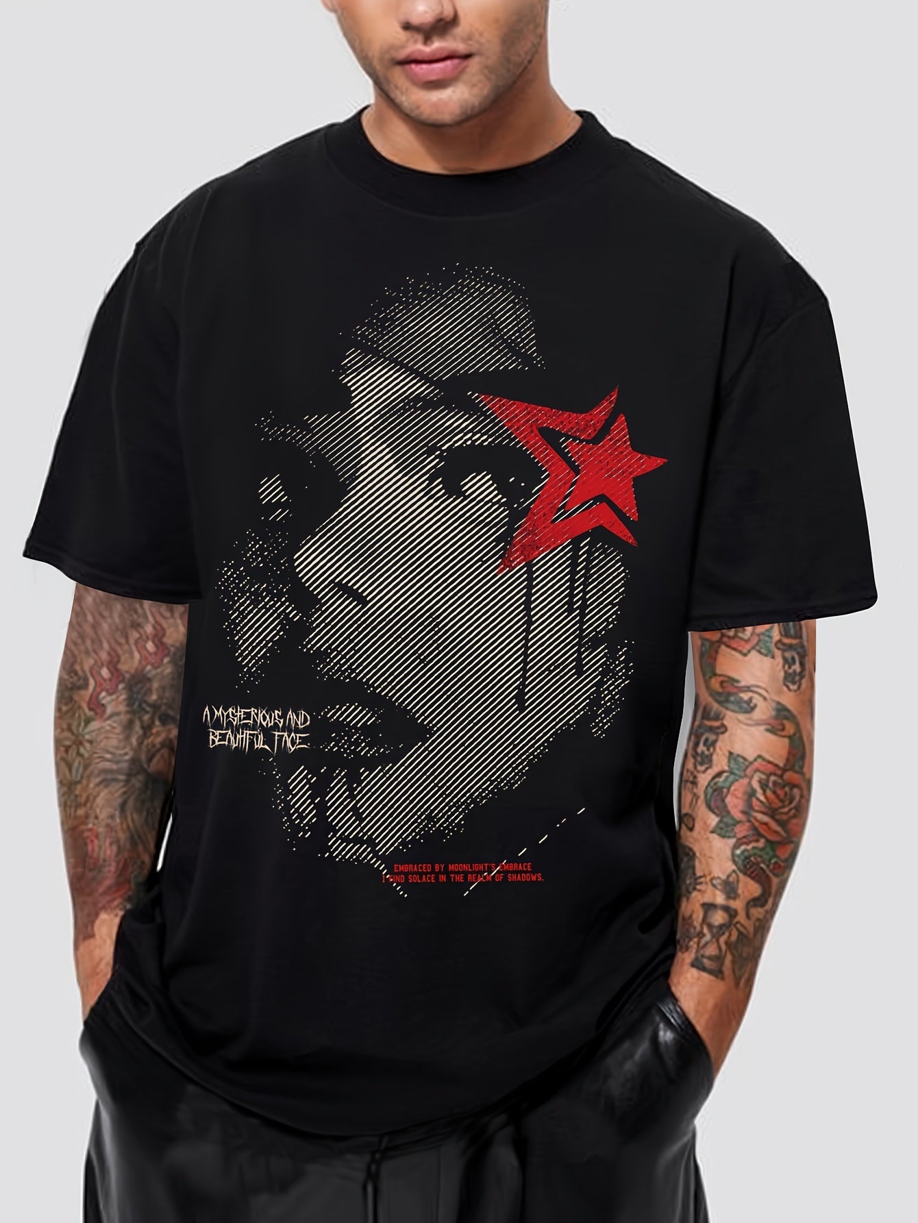 KOURRTER Men's Casual Graphic Tee - Loose Fit, Breathable Polyester Blend, Crew Neck, Short Sleeve Shirt with Unique Portrait Design