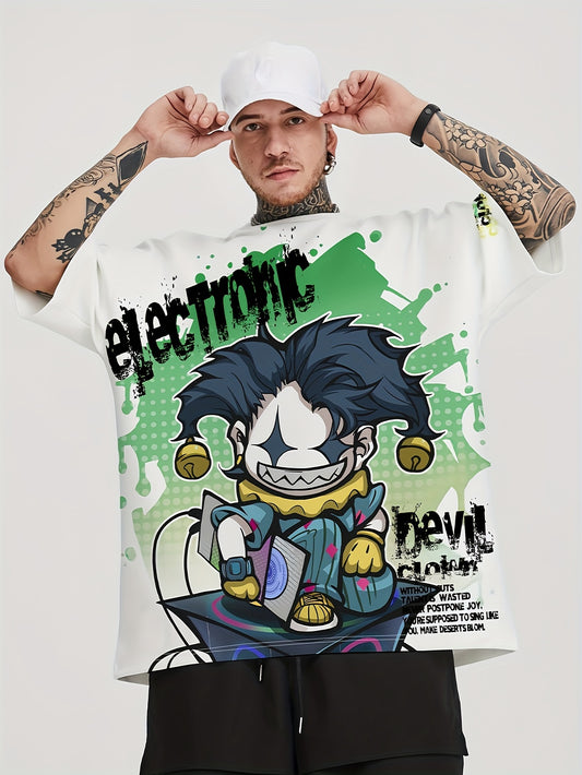 SANSYAS Men's Hip-Hop Clown Print T-Shirt - Loose Fit, Breathable Polyester Blend, Summer Streetwear
