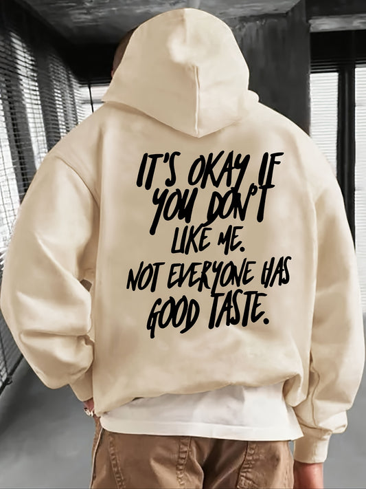 Men's Casual Hoodie with Drawstring & Kangaroo Pocket - Letter Print, Drop Shoulder Design for Everyday & Holiday Wear, Polyester Blend