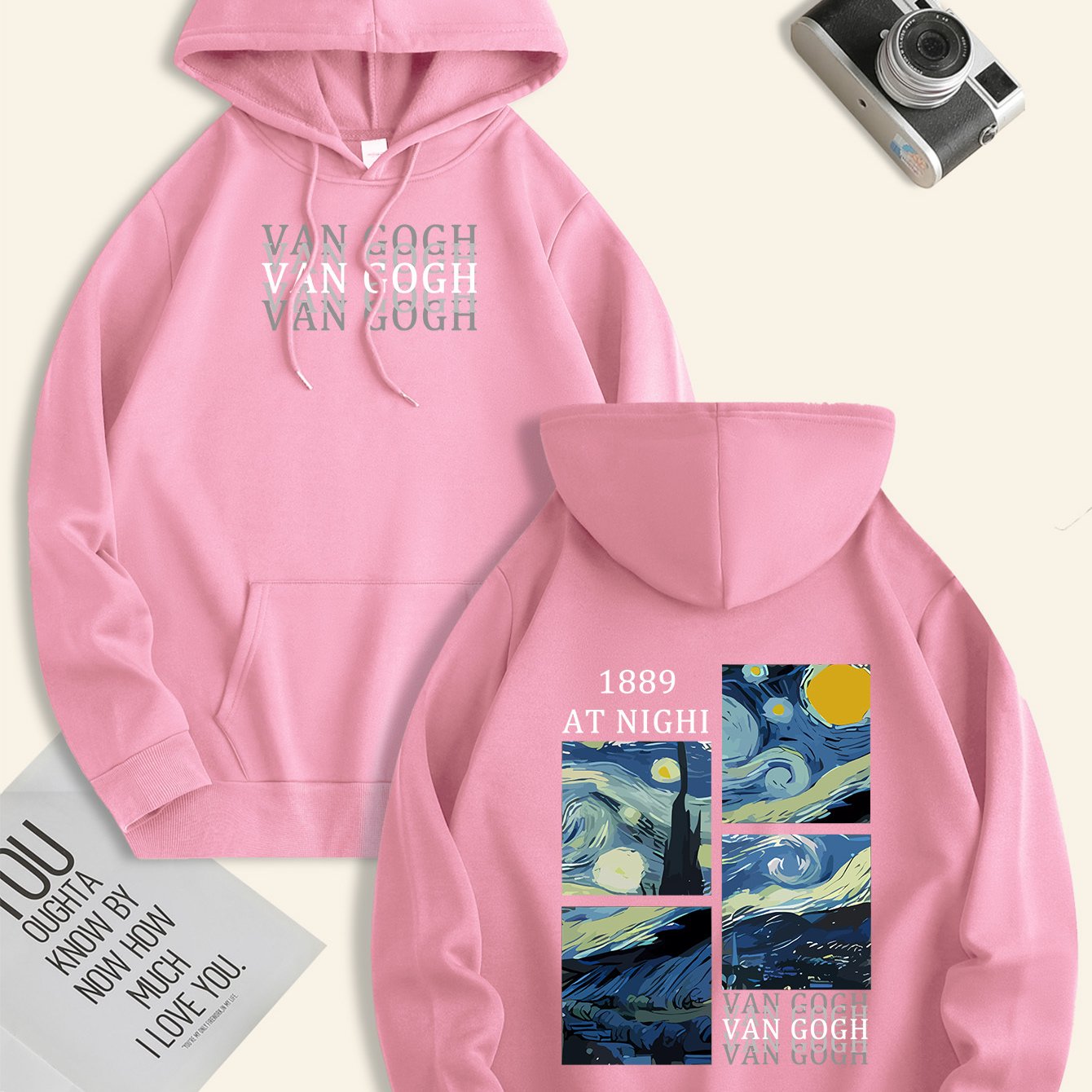 1pc Van Gogh Art Starry Night Print Hoodie - Casual Polyester Long Sleeve Pullover with Drawstring Hood, Slight Stretch Knit Fabric, Regular Fit - All Seasons Men'S Sweatshirt