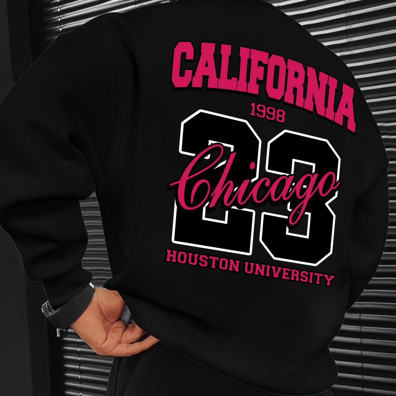 Men's Casual California Chicago 1998 Print Crew Neck Sweatshirt - 100% Polyester Loose Fit Long Sleeve Active Pullover with Slight Stretch and Knit Fabric