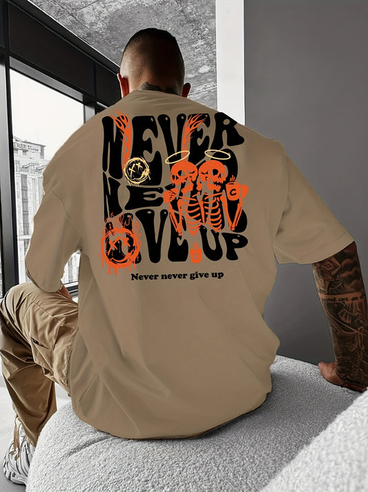 Men's Big Back Graphic Graffiti Letter Smile Face Skull Print Street Loose Drop Shoulder Short Sleeve T-shirt