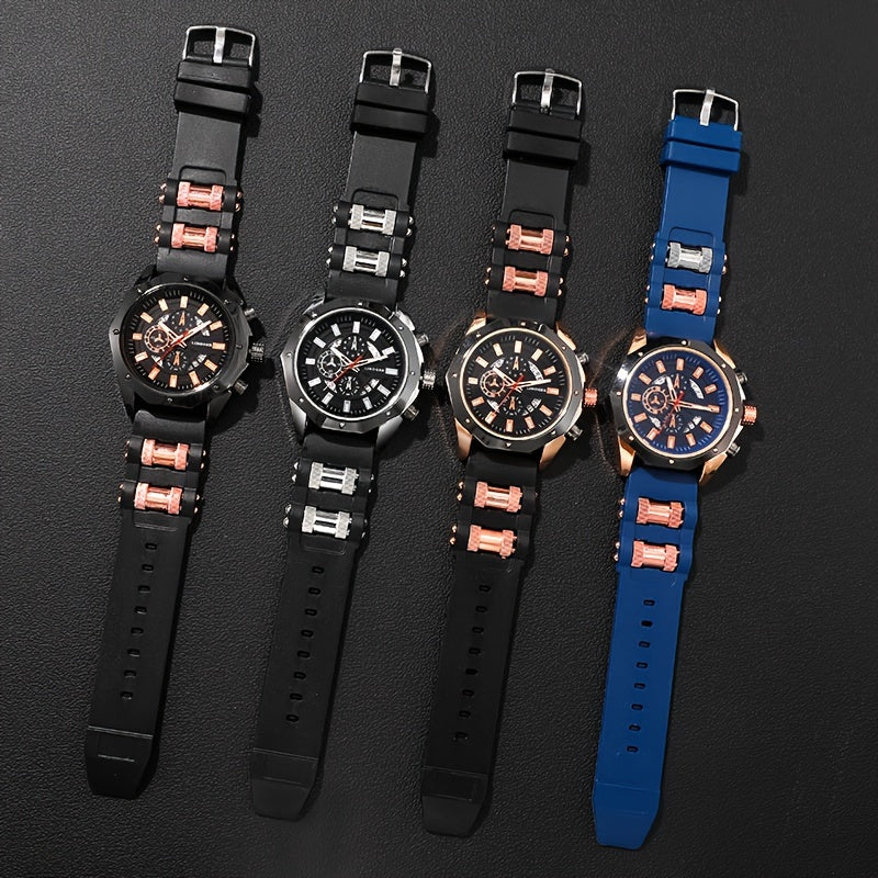 Fashion Men's Analog Quartz Watch, Leisure Sports Analog Digital Dial, Soft Silicone Strap, Calendar Display, Ideal Men's Valentine's Day, Father's Day, Homecoming Gifts -Eid Al-Adha [Middle East Orientation]