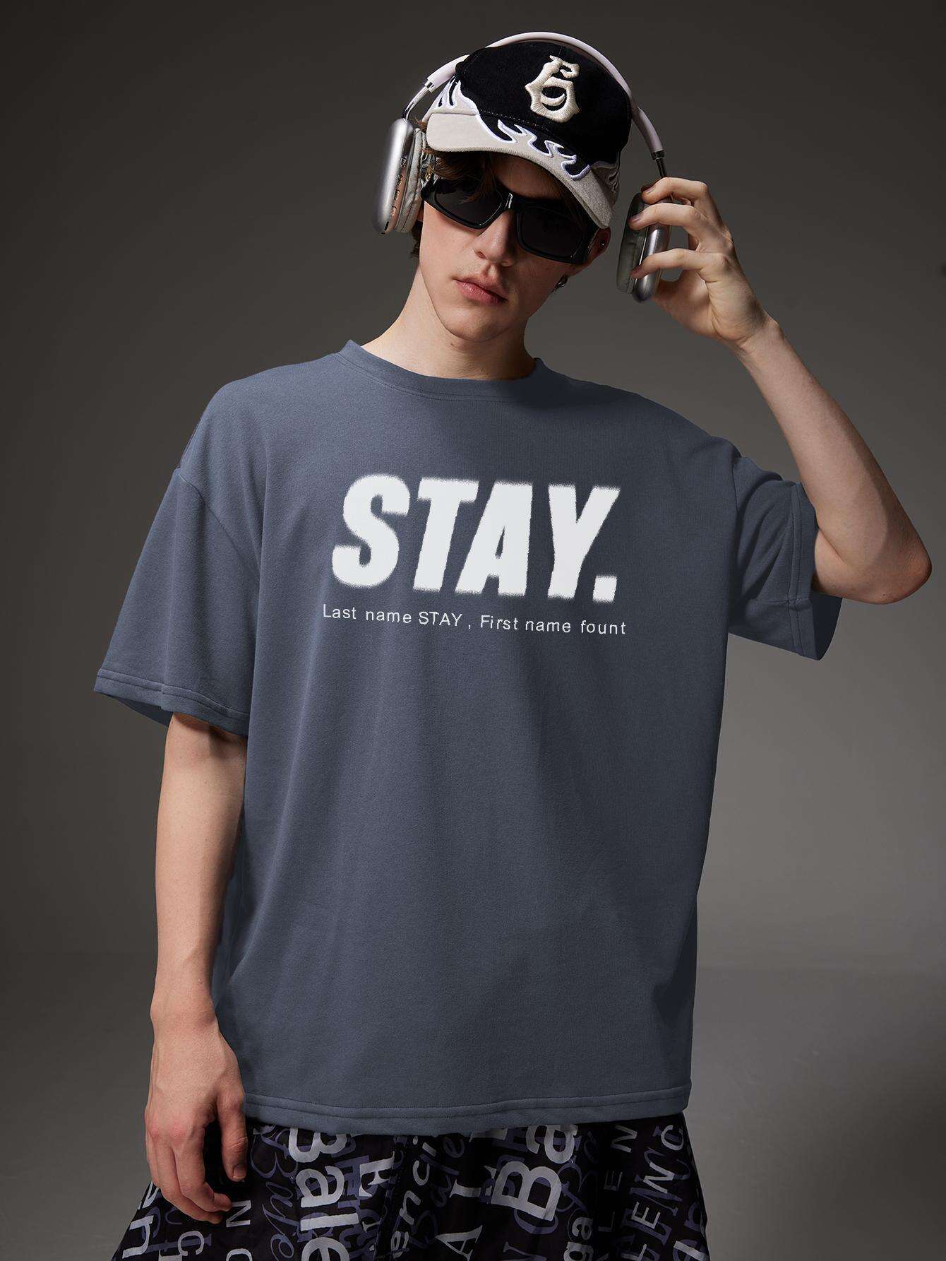Korean Style Men Tops Kpop Streetwear STAY Print Luxury Cotton Male Tees Oversize Casual Unisex T-shirts Y2k Harajuku