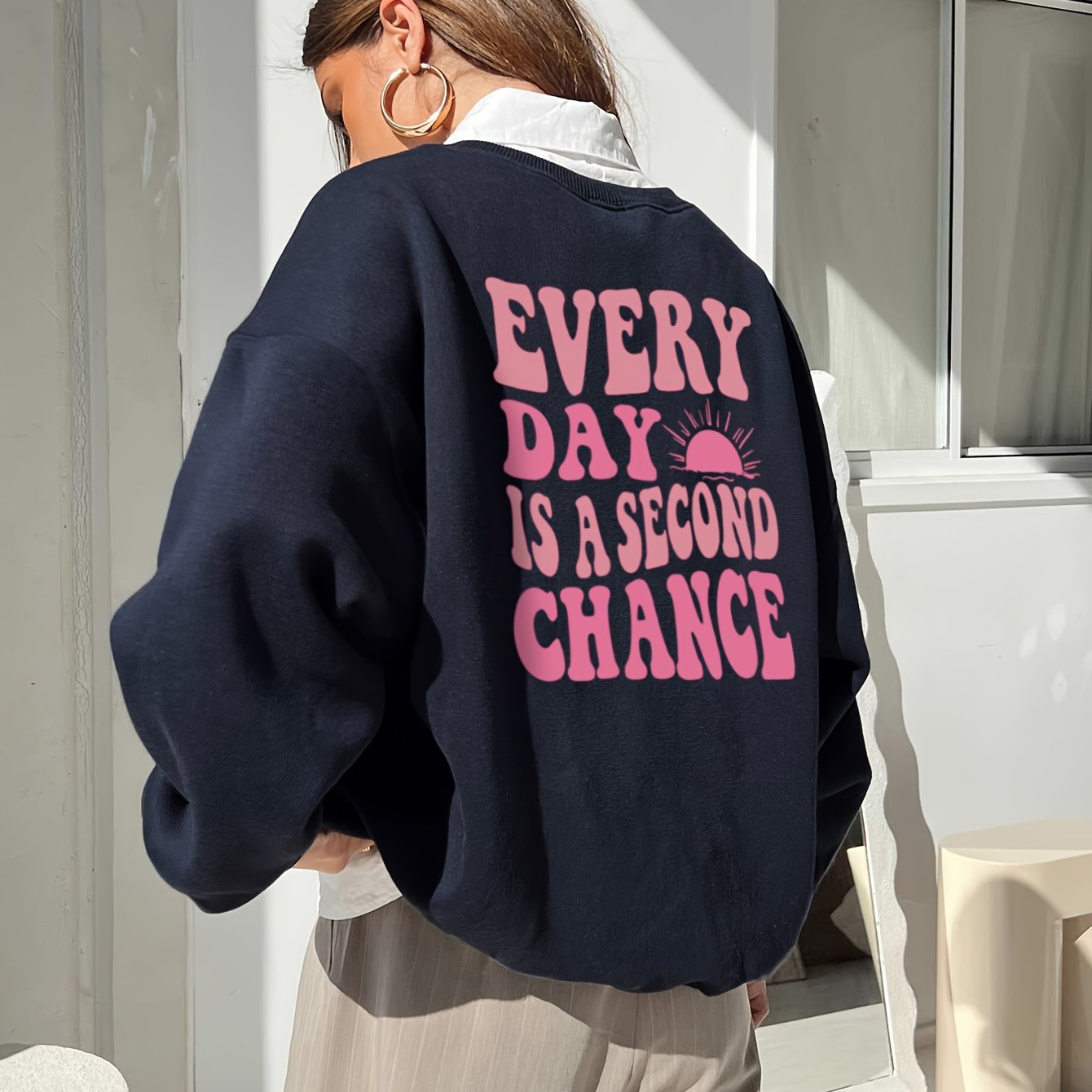 Letter Print Pullover Sweatshirt, Casual Long Sleeve Crew Neck Sweatshirt For Fall & Winter, Women's Clothing