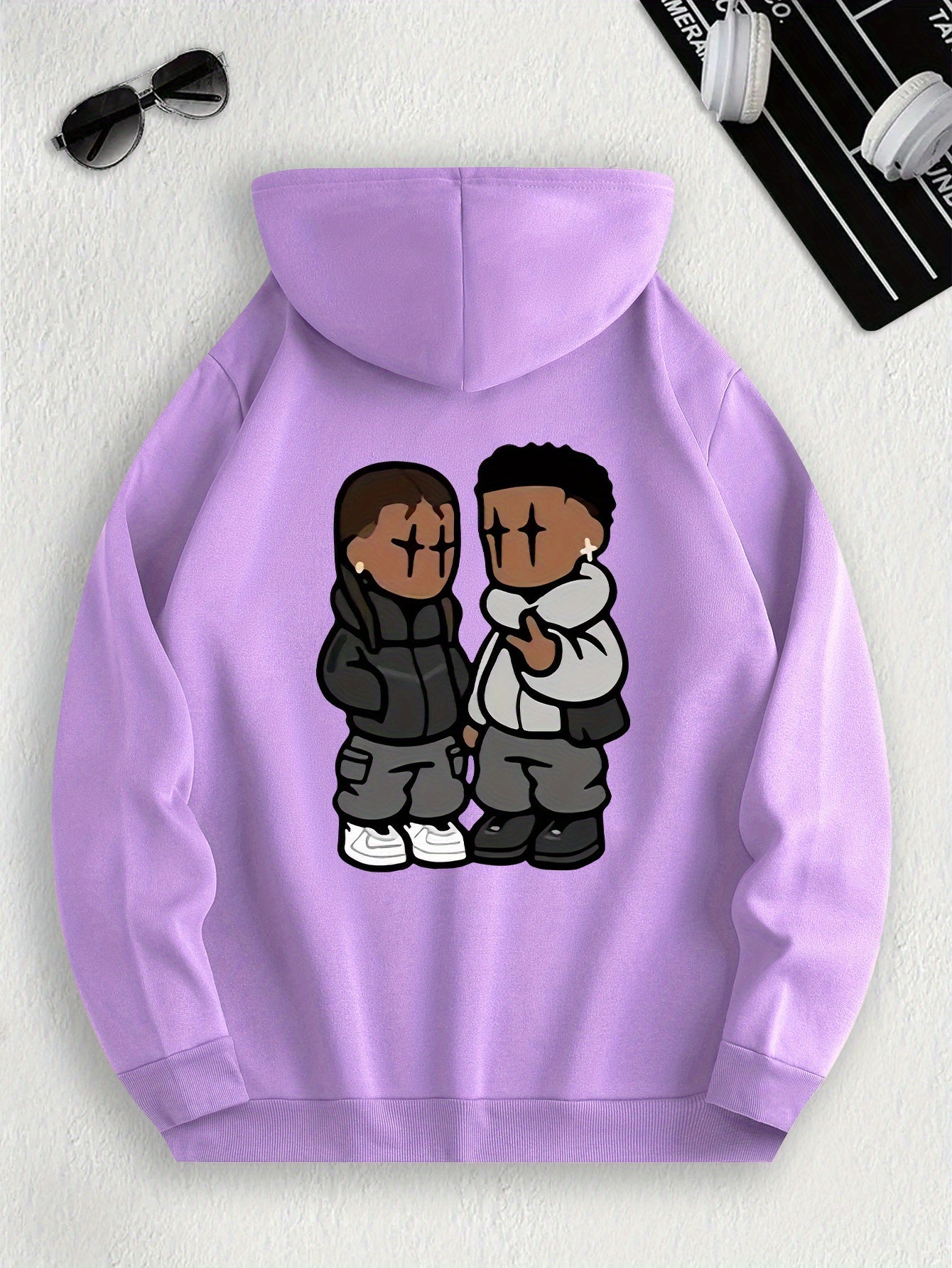 Men's Trendy Hoodie with Fleece-Lined Kangaroo Pocket - Casual & Comfortable, Cartoon Print Pullover Sweatshirt, K-pop, Fashion Design, Leisure Style, Conventional Version, ALL/Global/All