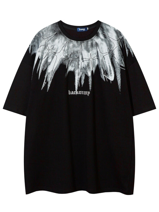 BEMCSHO Men's Relaxed Vintage T-Shirt: Geometric Print, Cotton Blend, Microelastic, Summer Style, Adult Size, Casual Outfit, Round Neck, Oversized Fit