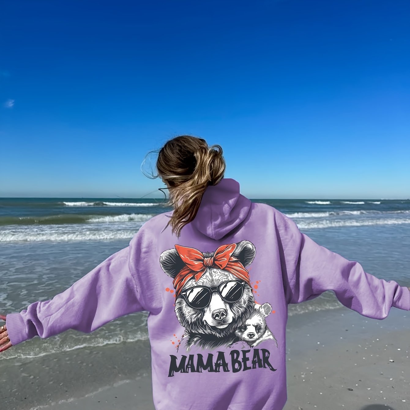 Festive Mama Bear Hoodie: Soft, Stretchy Polyester with Animal Print And Pockets - Perfect for Fall/Winter Beach Days