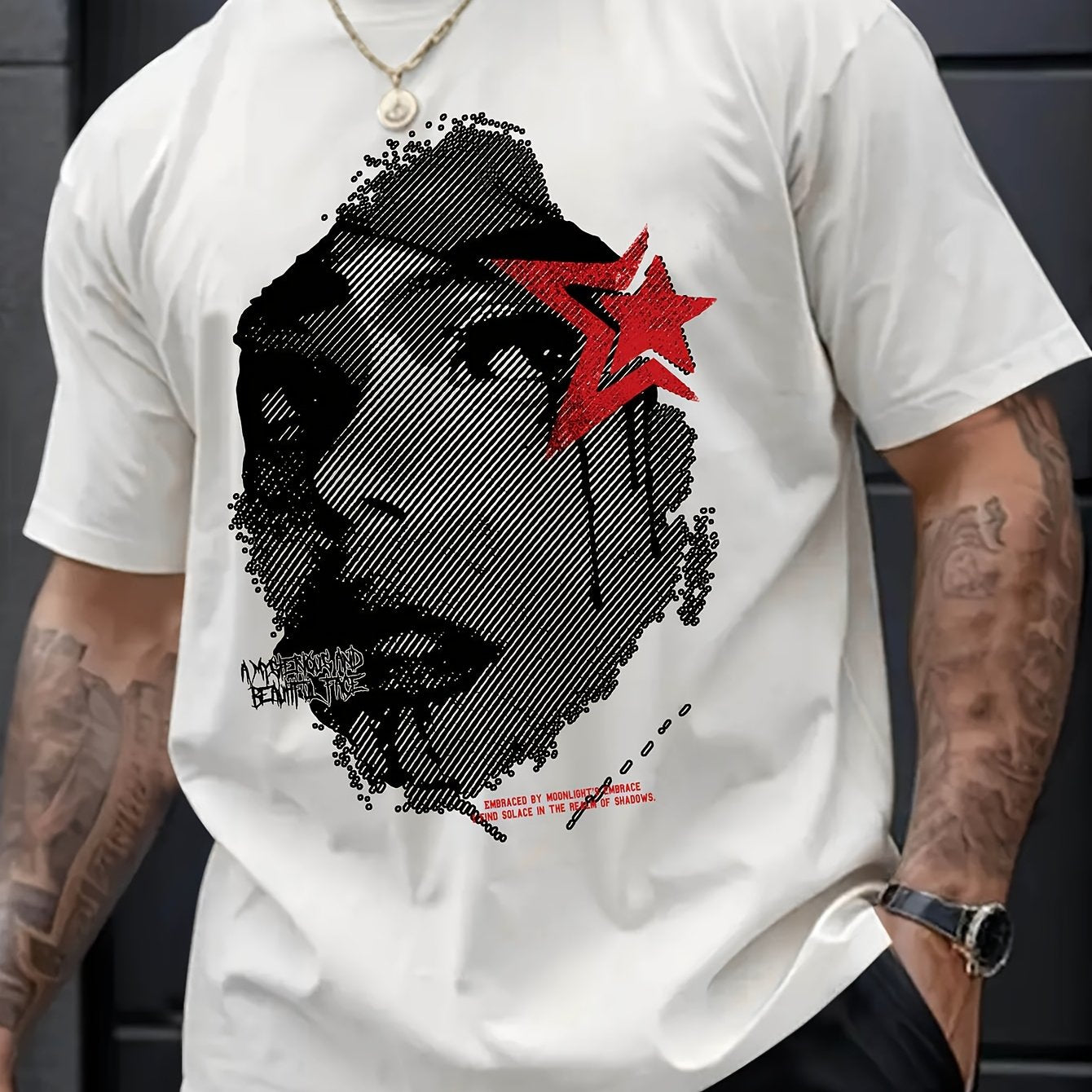 KOURRTER Men's Casual Graphic Tee - Loose Fit, Breathable Polyester Blend, Crew Neck, Short Sleeve Shirt with Unique Portrait Design