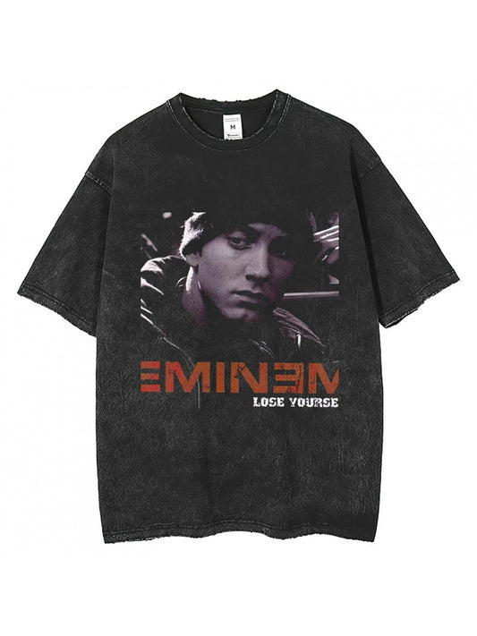Eminem-Inspired Vintage Cotton T-Shirt - Oversized, Retro Cartoon Print, Short Sleeve Casual Tee for Men & Women, Machine Washable