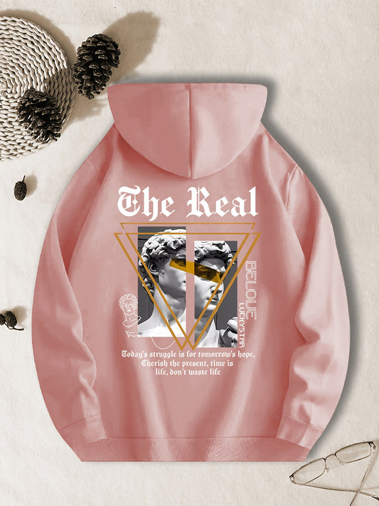 Men's Casual Hoodie with Geometric Pattern, Polyester Fiber, Relaxed Fit, Machine Washable