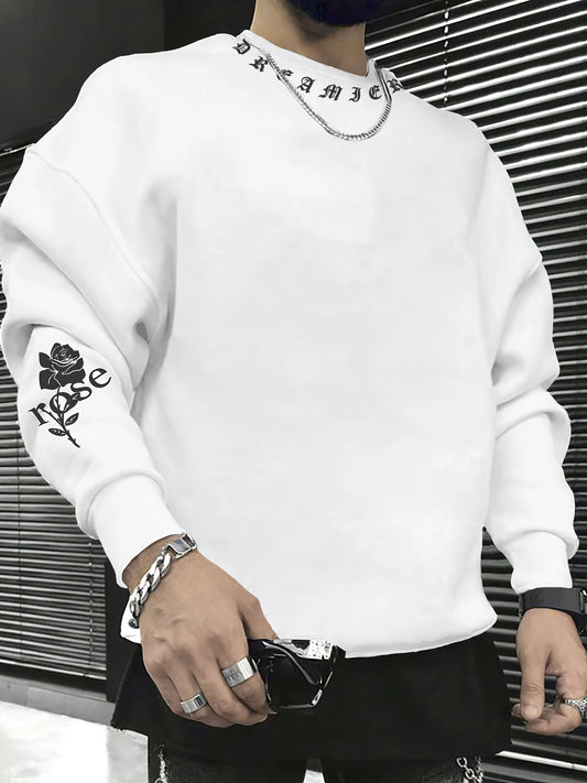 Men'S Casual Crew Neck Hoodie, 100% Polyester Knit Fabric, Slight Stretch, Regular Fit, Fashion Print Design, 250gsm - Cow