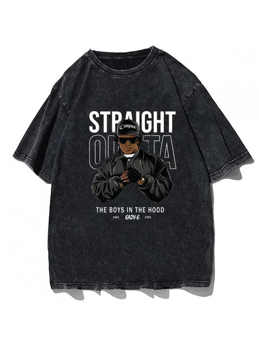 Vintage Eazy E Graphic Cotton T-Shirt - Retro Rapper Design, Oversized Casual Streetwear Tee for Men, Summer Short Sleeve Round Neck Top, Loose, Fashion, Tops, Leisure Style, Conventional Version, Going Out Occasion, Four Sea