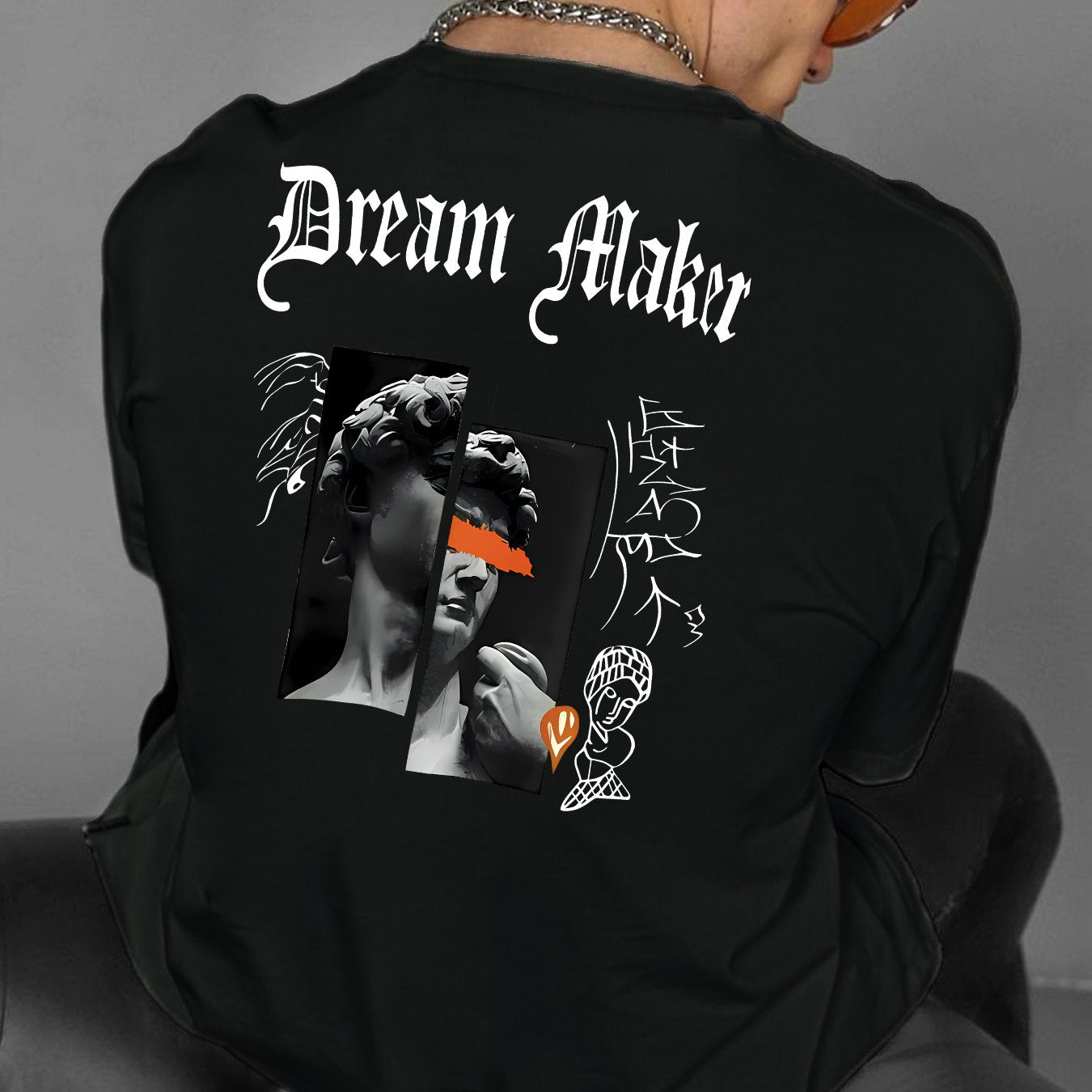 " Dream Maker "Creative Print Casual Novelty T-Shirt For Men, Short Sleeve Summer& Spring Top, Comfort Fit, Stylish Streetwear Crew Neck Tee For Daily Wear