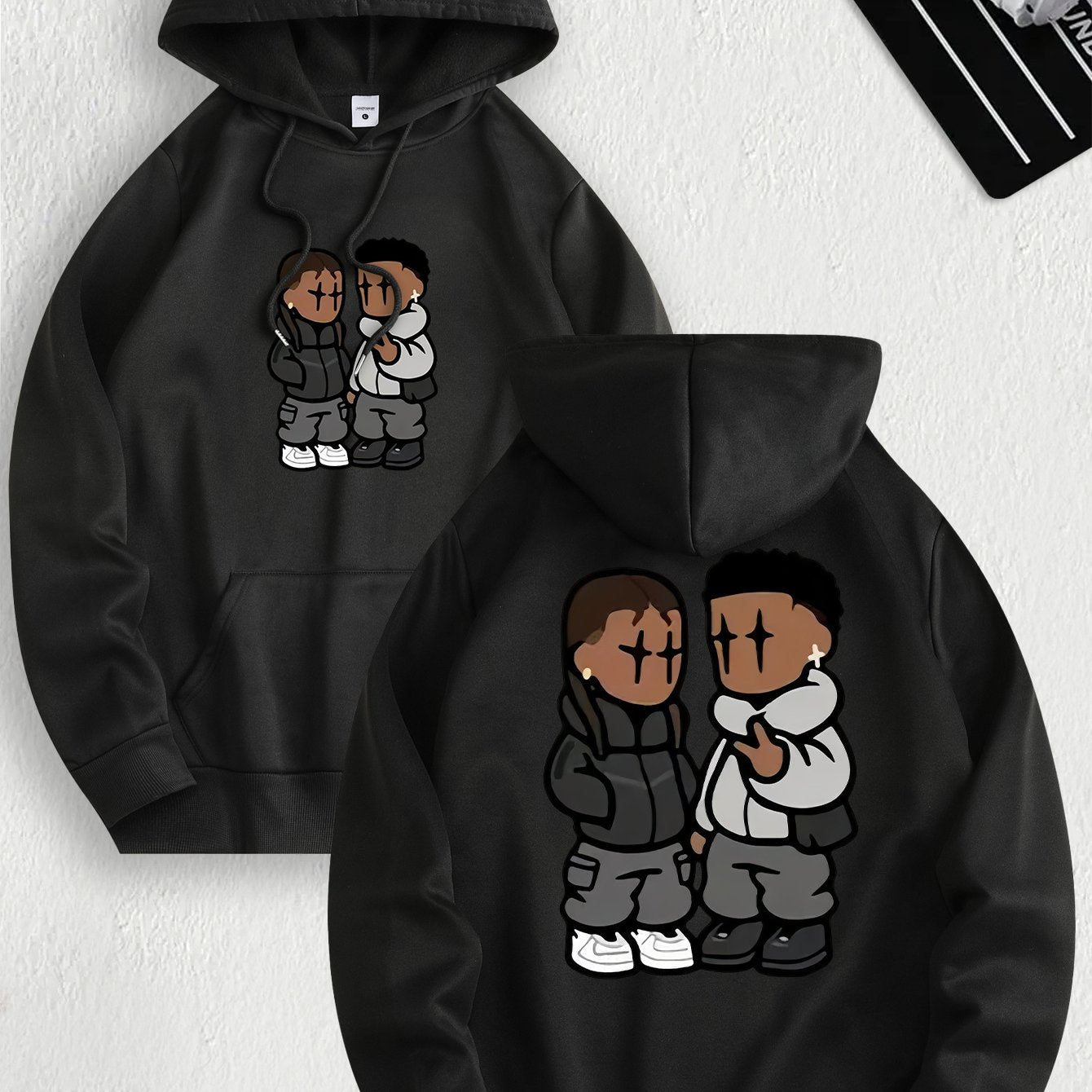 Men's Trendy Hoodie with Fleece-Lined Kangaroo Pocket - Casual & Comfortable, Cartoon Print Pullover Sweatshirt, K-pop, Fashion Design, Leisure Style, Conventional Version, ALL/Global/All