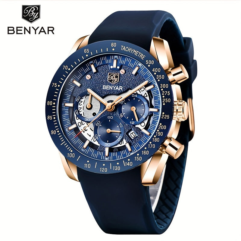 Benyar Chronograph Men's Watch - Analog Quartz Stylish Sports Wristwatch - Elegant Father's Day Gift