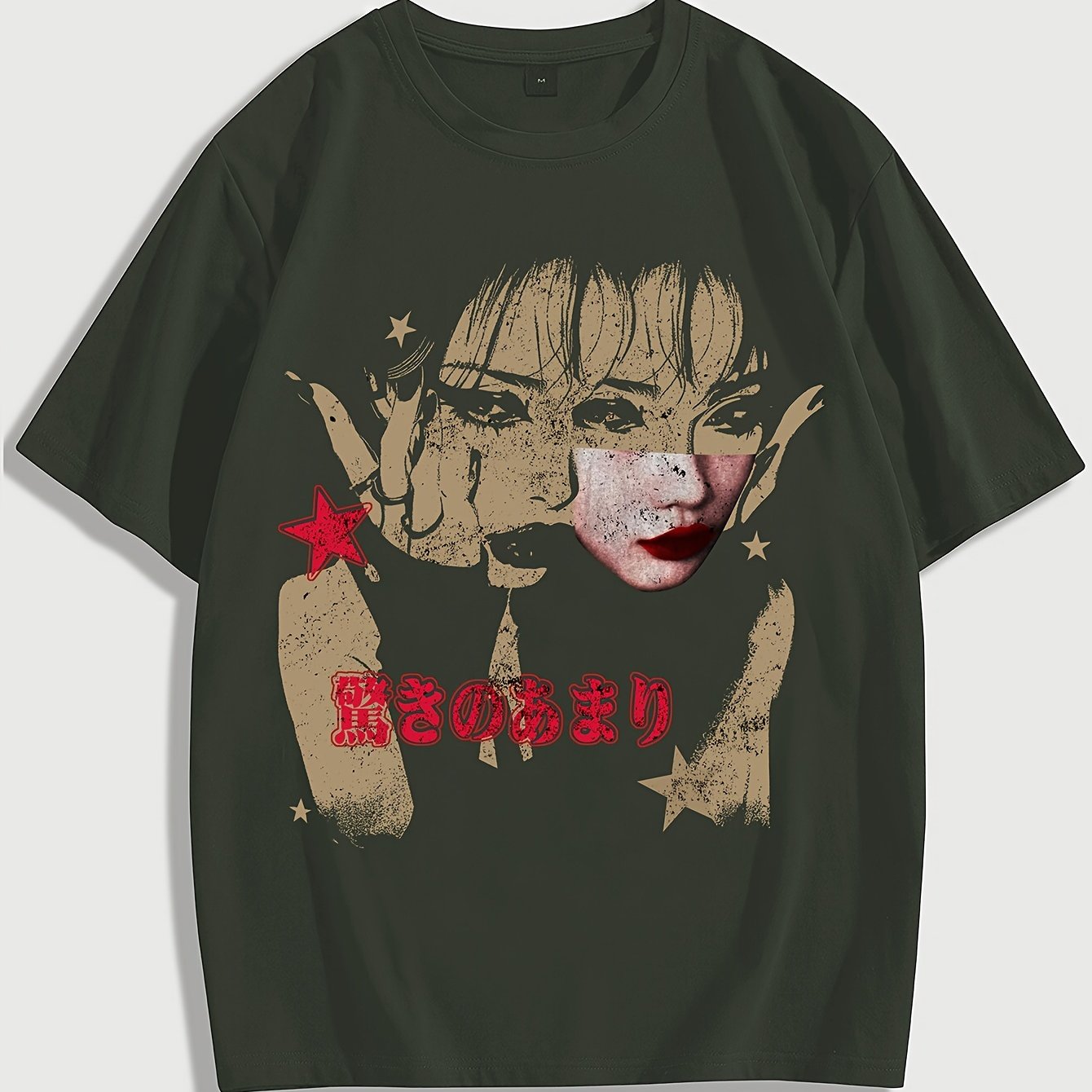 Men's Casual & Sporty Red Graphic Tee - Loose Fit, Short Sleeve with Unique Character Portrait Print, Polyester Blend, Machine Washable - Stylish Streetwear