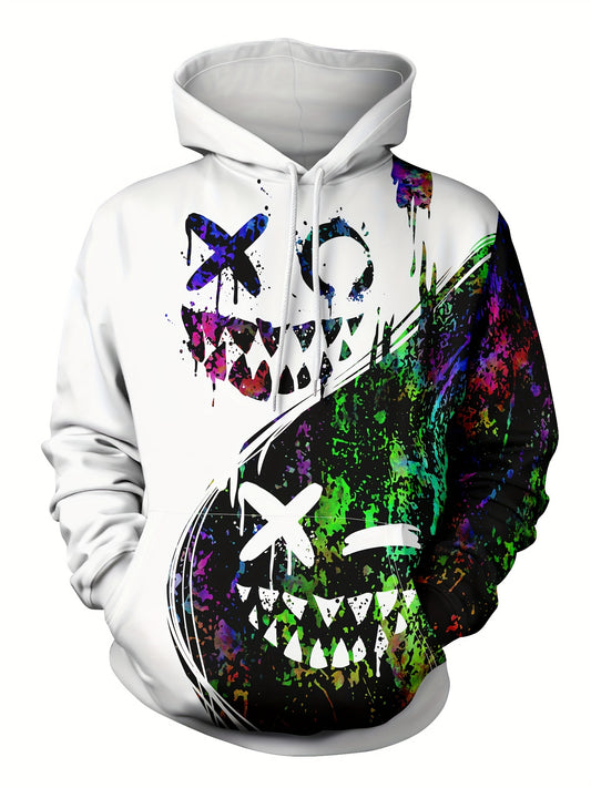 Creative Pattern Print Hoodie, Cool Hoodies For Men, Men's Casual Graphic Design Pullover Hooded Sweatshirt With Kangaroo Pocket Streetwear For Winter Fall, As Gifts