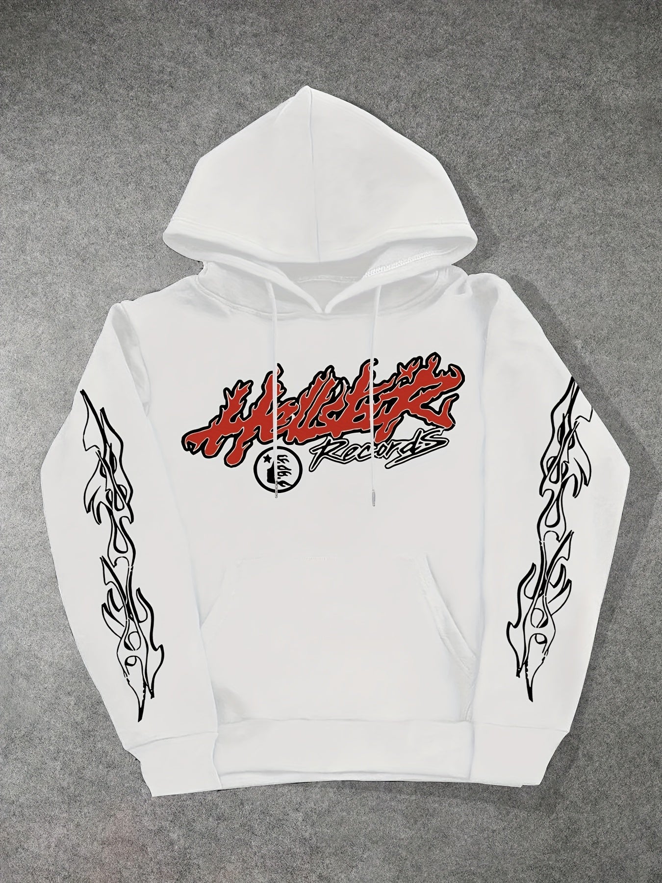 Hellstar Tour Graphic Hoodie, Unisex Print Drop Shoulder Crew Neck Sweatshirt, Casual Long Sleeve Pullover for Men, 100% Polyester Knit Fabric, Slight Stretch, Animal Pattern, Regular Fit - 250gsm