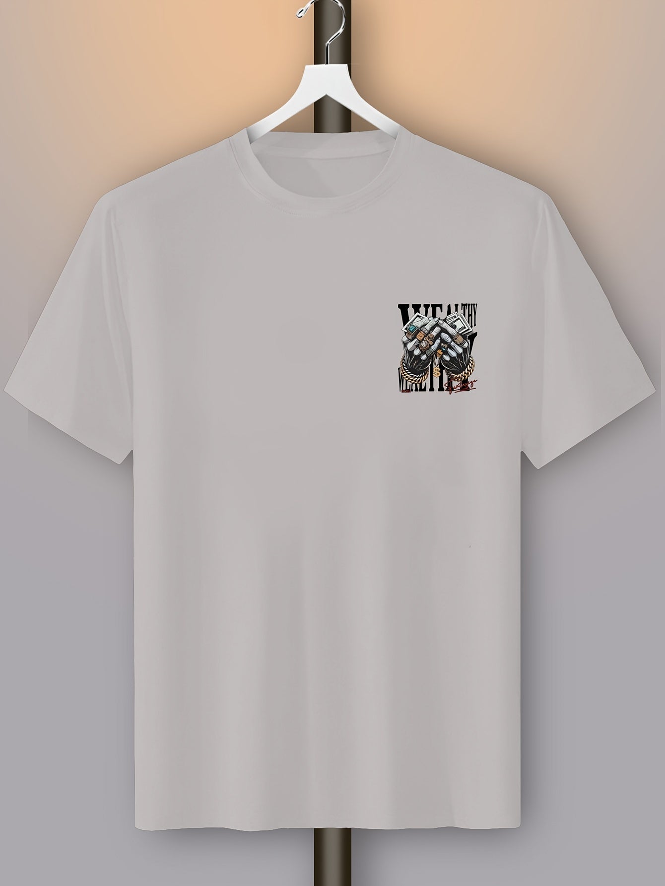 Men's Casual Graphic Tee with Unique Hand Jewelry Design - Soft Polyester Blend, Stretch Fit, Machine Washable - Perfect for Summer Outings