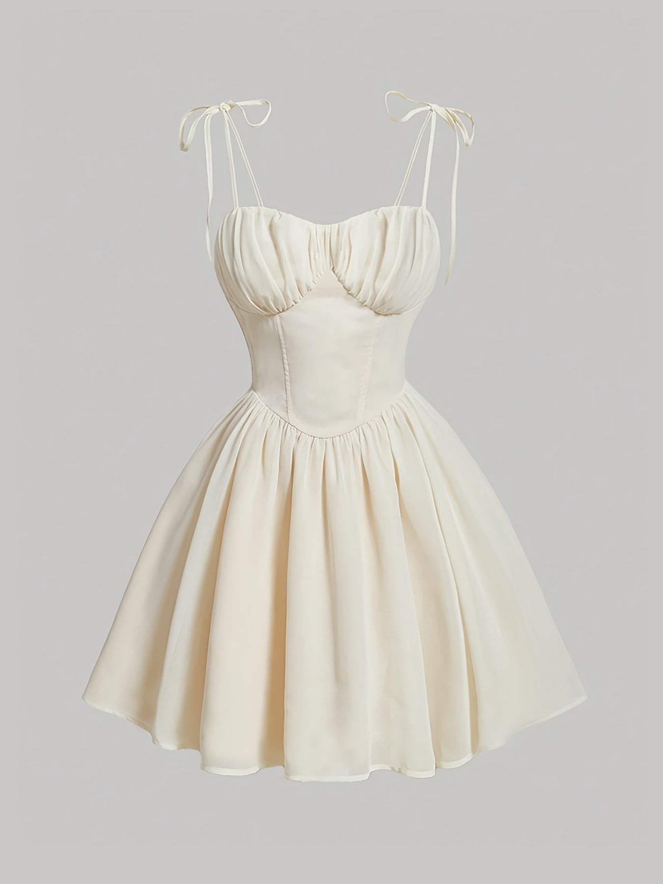 Elegant Ruched Bust Tie-Suspender Dress - Sleeveless Polyester, A-Line Skirt, Perfect for Spring/Summer/Fall Events, Machine Washable