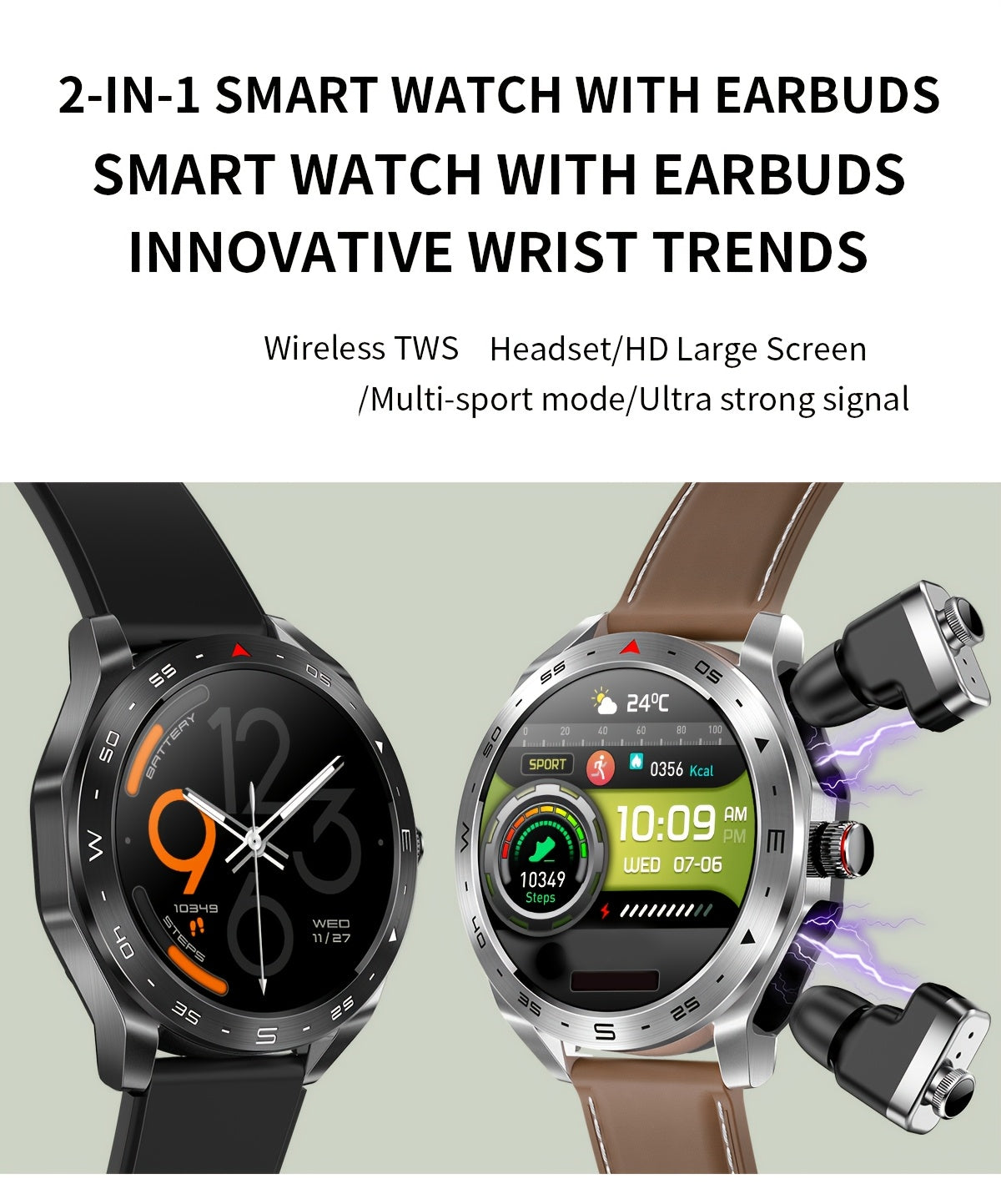 [Popular Choice] Smart Watch with Built-in TWS Headphones - AI Voice, HD Touch Screen, Fitness Tracker, Watch with Steel/Silicone Strap for Men