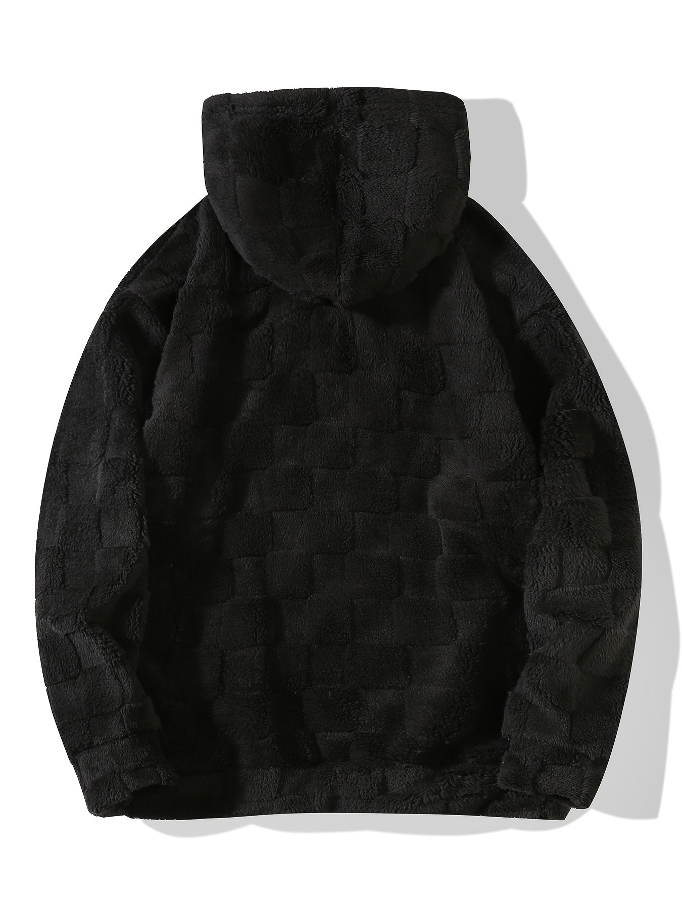 Men's Hooded Long Sleeve Pullover, KJ-W05, Polyester, Casual Style, Non-Stretch, Checkered Pattern, Loose Fit, Knitted Fabric, Fashionable Men's Sweatshirt
