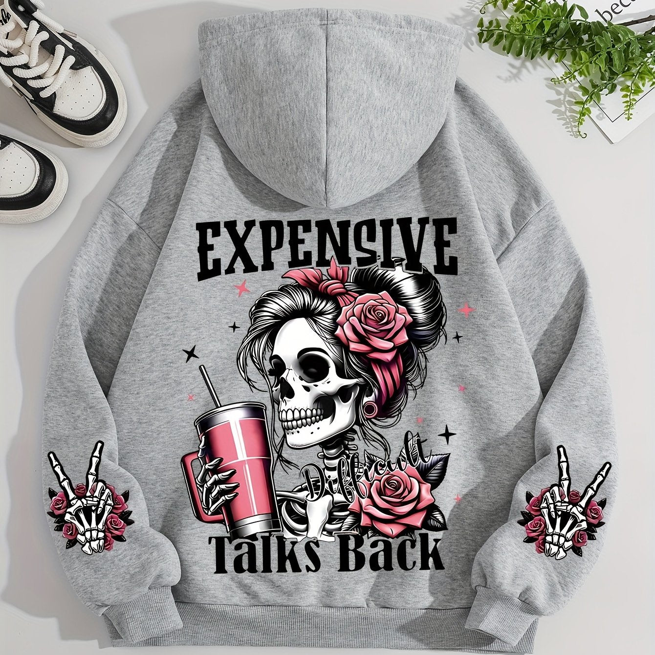 Ladies Fashion Hoodie: Relaxed Style, Polyester Material, Knit Fabric, All Seasons, No Detail, Letter Pattern
