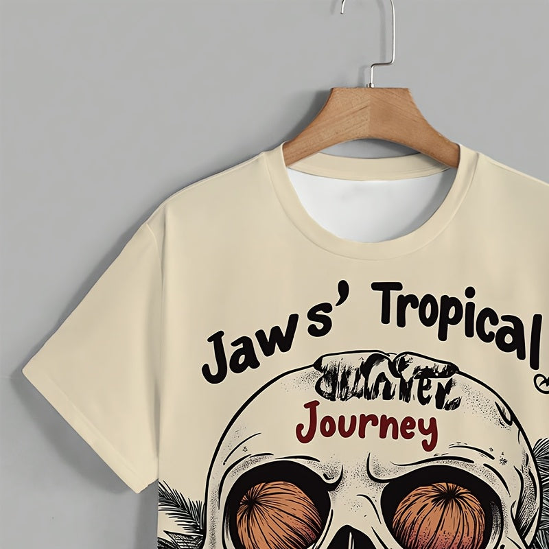 Men's Cool Graphic Print T-Shirt - Casual Crew Neck, Short Sleeve Tee for Everyday & Outdoor Wear, Breathable Polyester